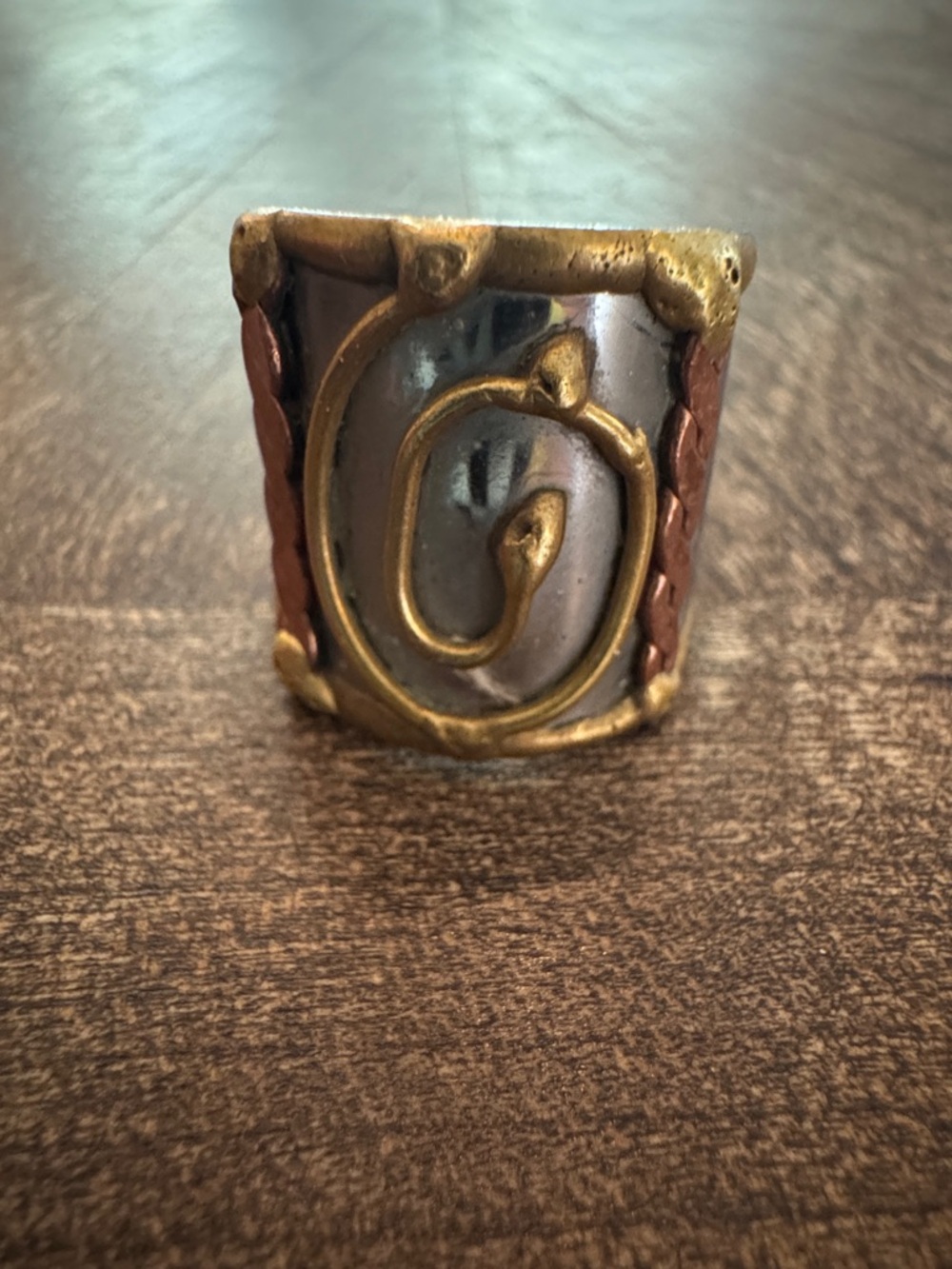 Two-Tone Spiral Accent Wide Band Ring - Gold & Silver Tones